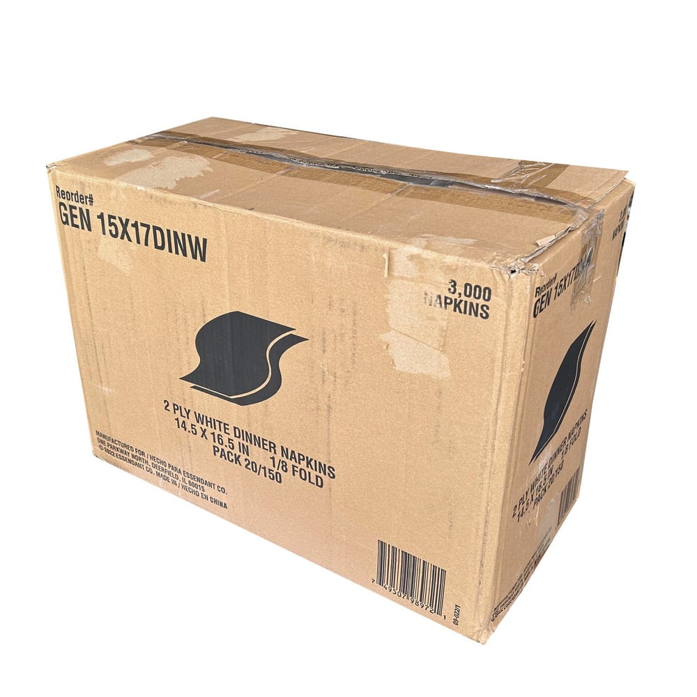 GEN Dinner Napkins 2-Ply 14.50"W x 16.50"D White 15X17DINW (3,000 Napkins)