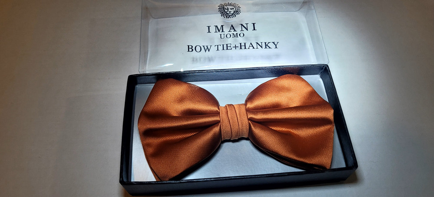 Imani Uomo Pre-Tied Bow Tie + Pocket Square Set (Burnt Orange Microfiber)