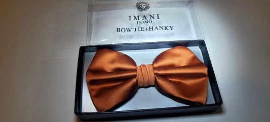 Imani Uomo Pre-Tied Bow Tie + Pocket Square Set (Burnt Orange Microfiber)