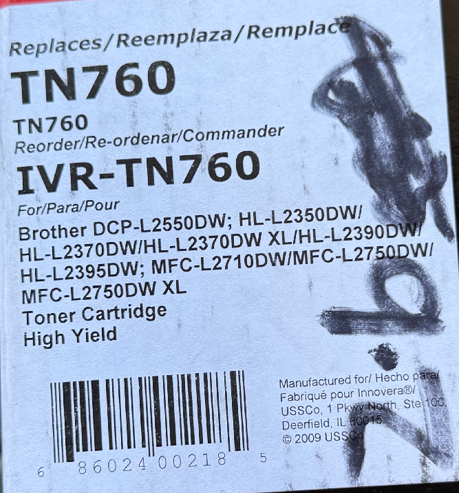 Remanufactured Black HY Toner Cartridge, Rep for Brother TN760, 3000PY - Marked Up Box