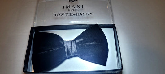 Imani Uomo Velvet Pre-Tied Bow Tie + Hanky-Black