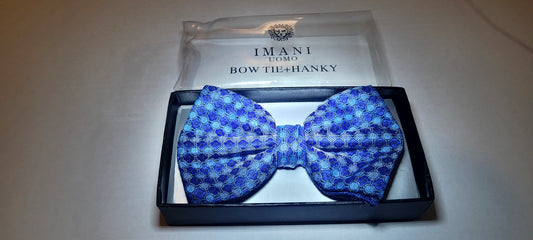Imani Uomo Pre-tied Microfiber Bow Tie Light & Dark Blue Pattern