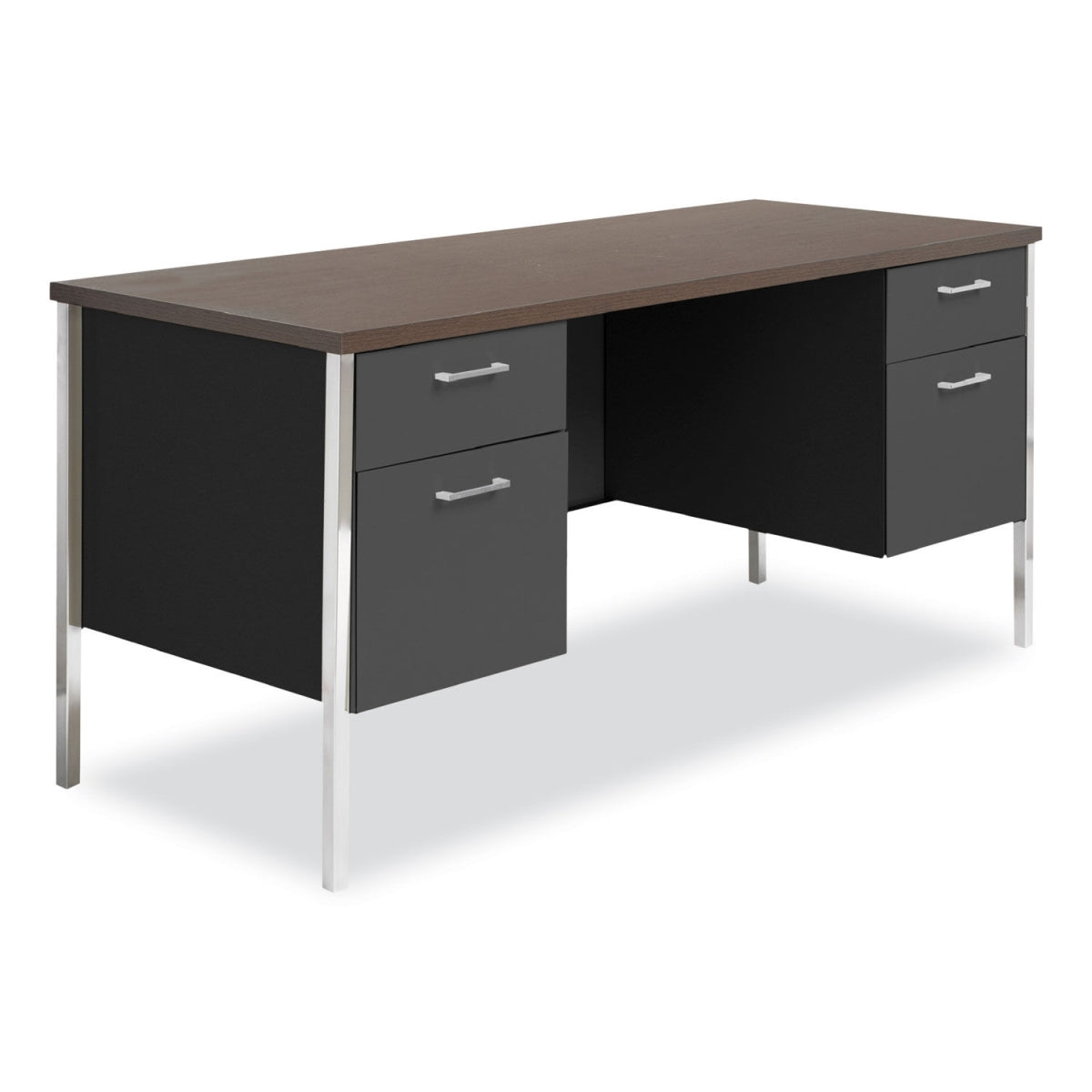 Alera ALESD6024BM Double Pedestal Steel Credenza Desk, Mocha & Black - Local Pickup Only