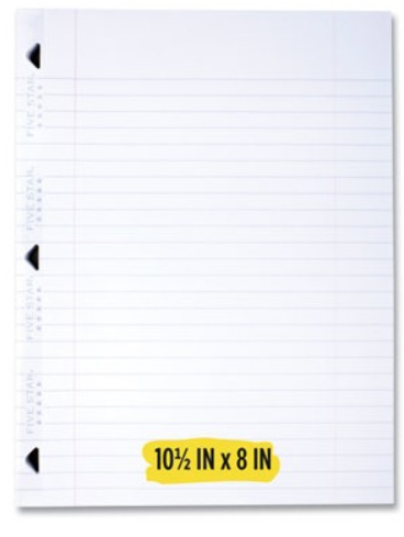 Five Star Reinforced Filler Paper - 100 Sheets, White, wide-ruled