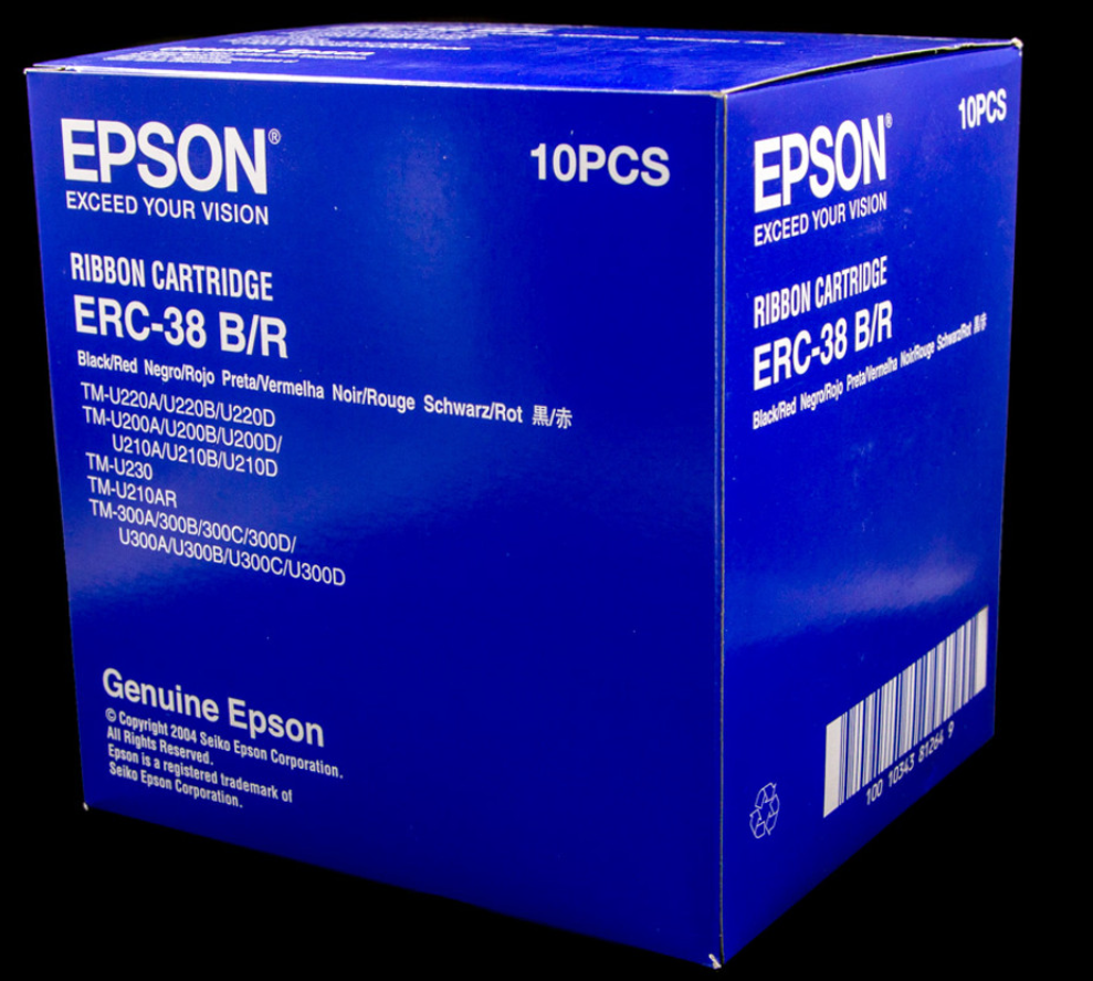 Epson Black/Red Print Ribbon (ERC-38BR), 10Pcs