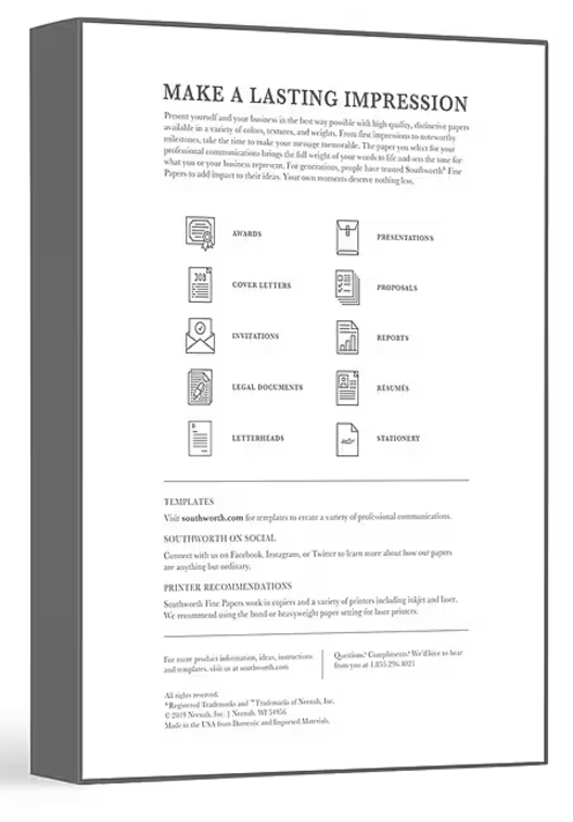 Southworth linen business paper, ivory, 250 sheets/pack linen business paper