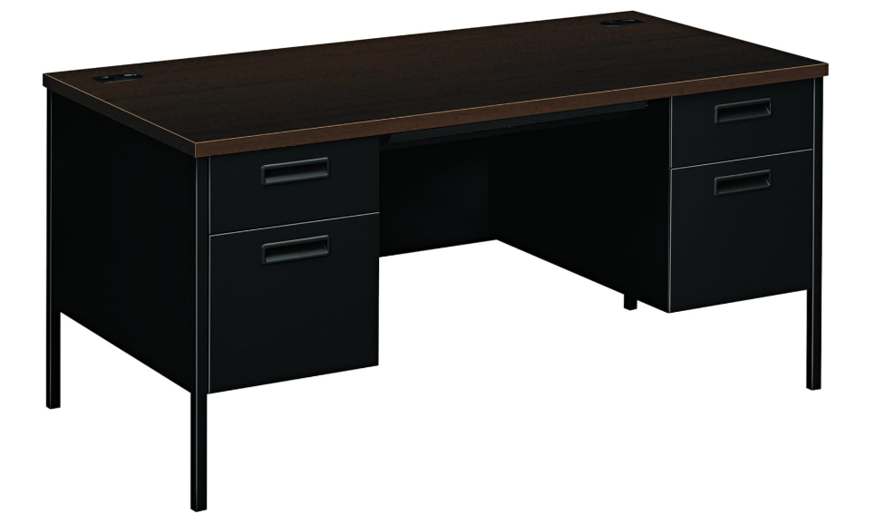 HON Metro Classic 60"W Double Pedestal Desk, Mocha/Black