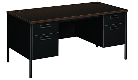 HON Metro Classic 60"W Double Pedestal Desk, Mocha/Black - Local Pickup Only
