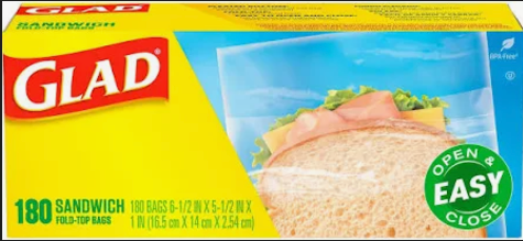 Glad Fold-top Sandwich Bags, 6.5" X 5.5", Clear, 180/box, 12 Boxes/carton ( CLO60771 )