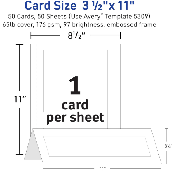 Avery Large Embossed Tent Card, White, 3.5 X 11, 1 Card/sheet, 50 Sheets/box ( AVE5309 )