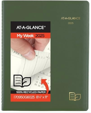 At-a-GLANCE Recycled Weekly Vertical-column Format Appointment Book, 11 X 8.25, Green Cover, 12-month (jan to Dec): 2025 ( AAG70