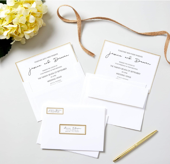 Avery Laser/Inkjet Invitation Cards, 5" X 7", White/Gold, 30 Cards & Envelopes/Pack (3325)