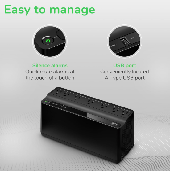 APC Back-ups 600 Va Battery Backup System, 7 Outlets, 490 J ( APWBE600M1 )