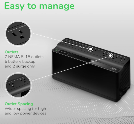 APC Back-ups 600 Va Battery Backup System, 7 Outlets, 490 J ( APWBE600M1 )