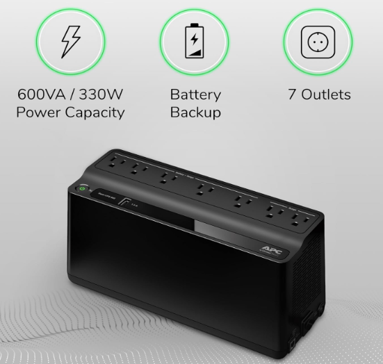 APC Back-ups 600 Va Battery Backup System, 7 Outlets, 490 J ( APWBE600M1 )