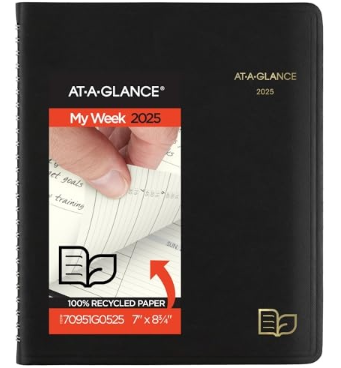 At-a-GLANCE Recycled Weekly Vertical-column Format Appointment Book, 8.75 X 7, Black Cover, 12-month (jan to Dec): 2025 ( AAG709