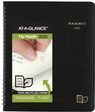 At-a-GLANCE Recycled Monthly Planner with Perforated Memo Section, 8.75 X 7, Black Cover, 12-month (jan to Dec): 2025