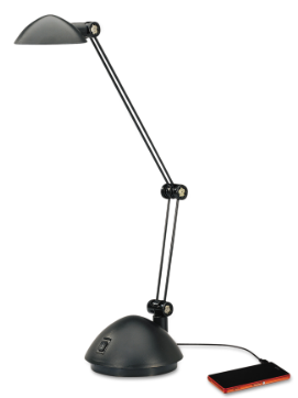 Alera Twin-arm Task LED Lamp with USB Port, 11.88"w X 5.13"d X 18.5"h, Black