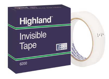 Highland Invisible Permanent Mending Tape, 3" Core, 0.75" X 72 Yds, Clear