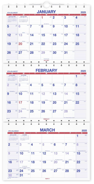 AT-A-GLANCE 2025 Wall Calendar, 12" x 26-1/2", Large, Three-Month, Move-A-Page