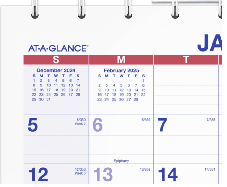 AT-A-GLANCE 2025 Wall Calendar, 12" x 26-1/2", Large, Three-Month, Move-A-Page