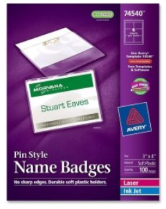Avery Pin Style Soft Top Loading Name Badge Holder Kit, Clear, Pack of 100 (3 x 4in)