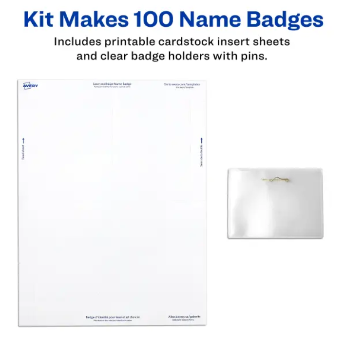 Avery Pin Style Soft Top Loading Name Badge Holder Kit, Clear, Pack of 100 (3 x 4in)