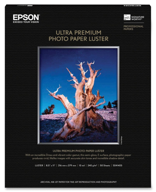 Epson Durable High Quality Ultra Premium Luster Photo Paper for Inkjet Printers - 8.5 X 11 in. - White, Pack 50