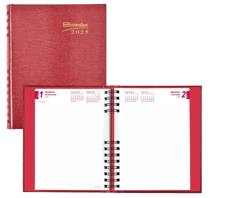 Brownline Coilpro Ruled Daily Planner, 8.25 X 5.75, Red Cover, 12-month (jan to Dec): 2025 ( REDCB389CRED )