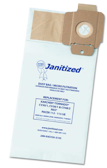 Janitized JAN-KACV30-2 Karcher/Tornado CV30/1 and CV38/1 2 Ply Vacuum Bag (10 per Pack, Case of 10 Packs)