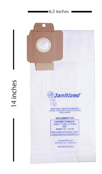 Janitized JAN-KACV30-2 Karcher/Tornado CV30/1 and CV38/1 2 Ply Vacuum Bag (10 per Pack, Case of 10 Packs)