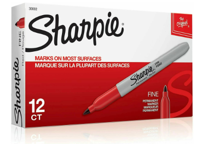 Sharpie Permanent Markers, Fine Point, 12 Count, Red