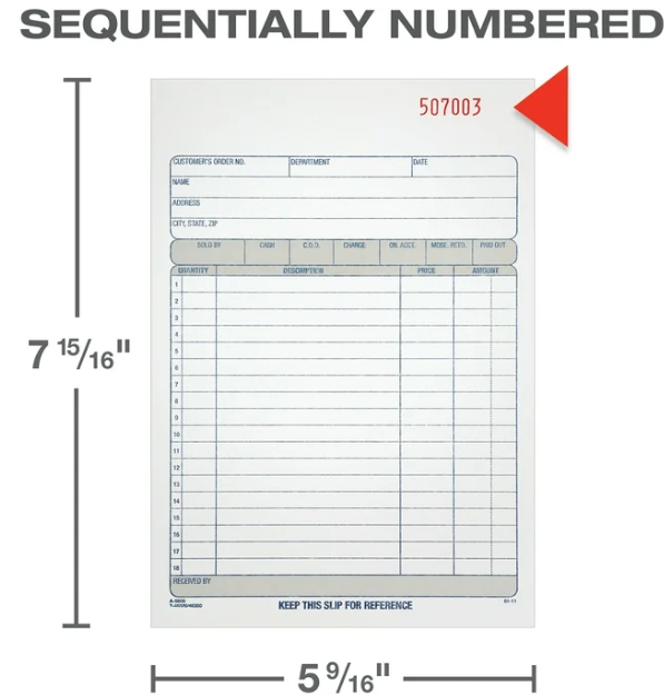 Adams Carbonless 3-Part Sales Book, 4 3/16" X 7 3/16", Pack of 50 Sets per booklet