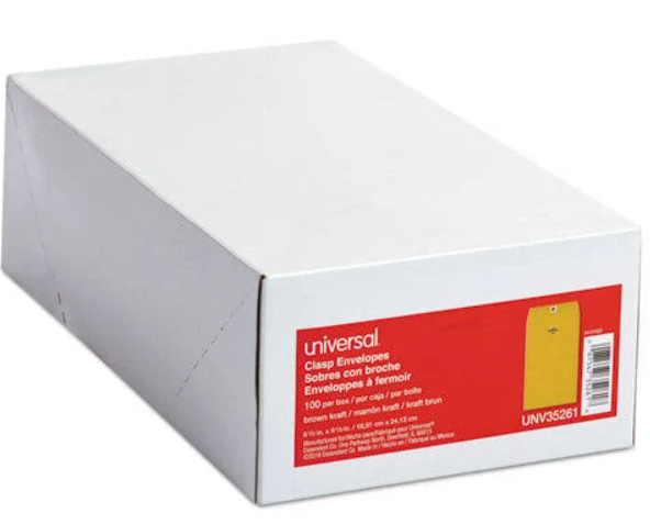 Universal 35264 Kraft Clasp Envelope Side Seam 28lb 9 X 12 Light Brown 100/box