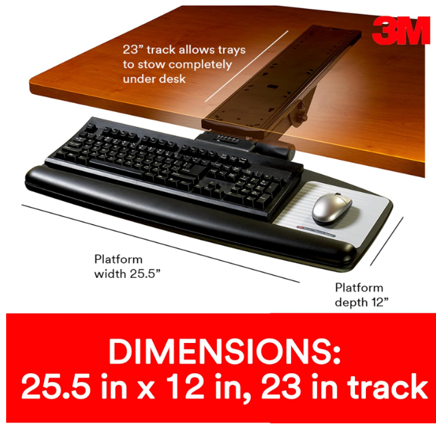 3M Keyboard Platform, Adjustable KP200LE, 10.625 in X 26.5 in X 2.0 in - 2" Height X 10.6" Width X 26.5" Depth - 1  Local Pickup Only