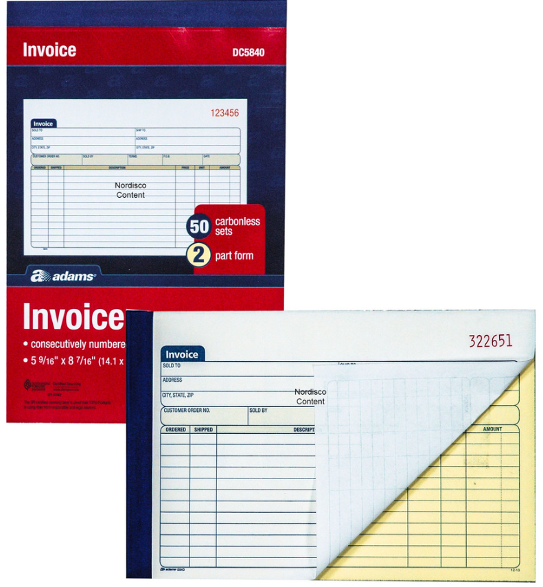 Adams Invoice Book, 2-Part, 8-7/16" X 5-9/16", White/Canary, 50 Sets/Pad