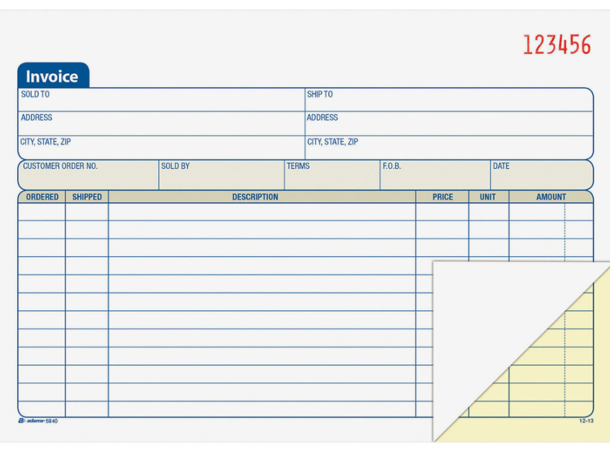 Adams Invoice Book, 2-Part, 8-7/16" X 5-9/16", White/Canary, 50 Sets/Pad