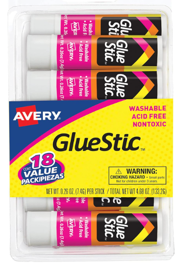 Avery Glue Sticks- Permanent- .26 Oz- Value Pack- 18-PK- Clear