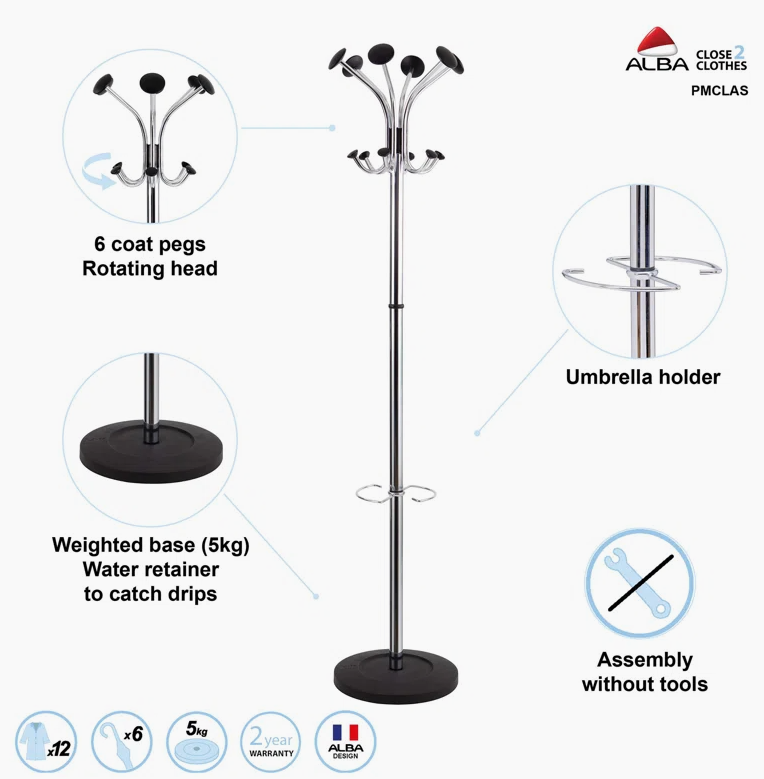 Alba Classical Coat Stand, Chrome (PMCLAS)