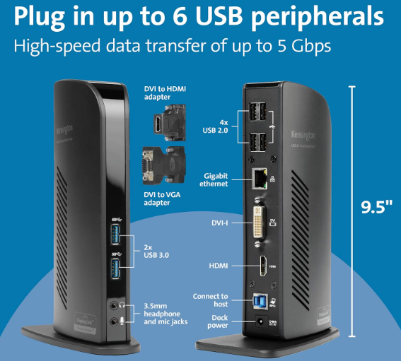Kensington USB 3.0 Dual Display Docking Station (K33972US)