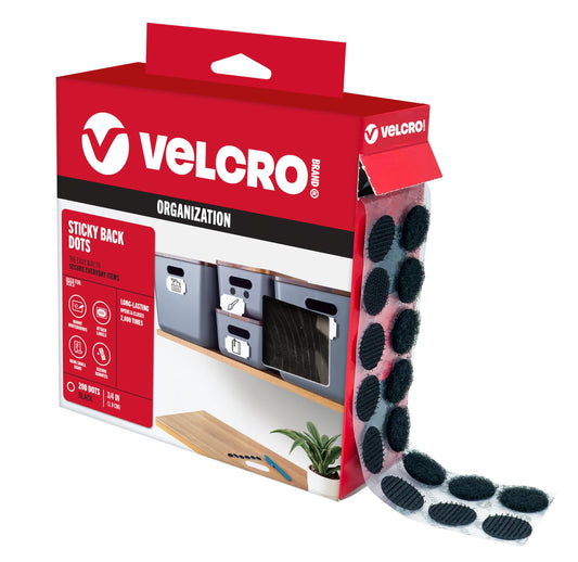 VELCRO® Brand Sticky Back Dots – Black, ¾″ (200‑Pack)