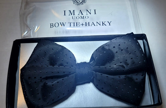 Imani Uomo Pre-tied Microfiber Bow Tie + Hanky Navy