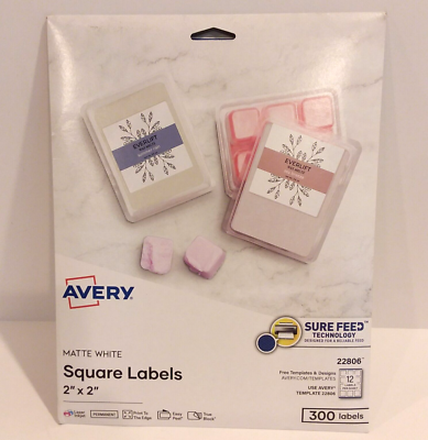 Avery 2" × 2" Square Labels — Matte White (300 Labels, Model 22806)
