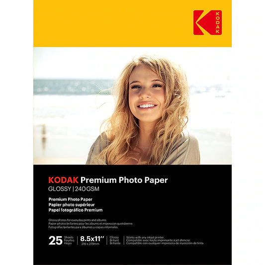 Kodak Premium Photo Paper Glossy Photo Paper, 8.5" x 11", 25 Sheets/Pack (41173)