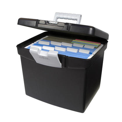 Storex Medium-Duty Portable File Storage Box with XL Lid, Letter Size, 10-15/16"L X 13-5/16"W X 11"H, 100% Recycled, Black