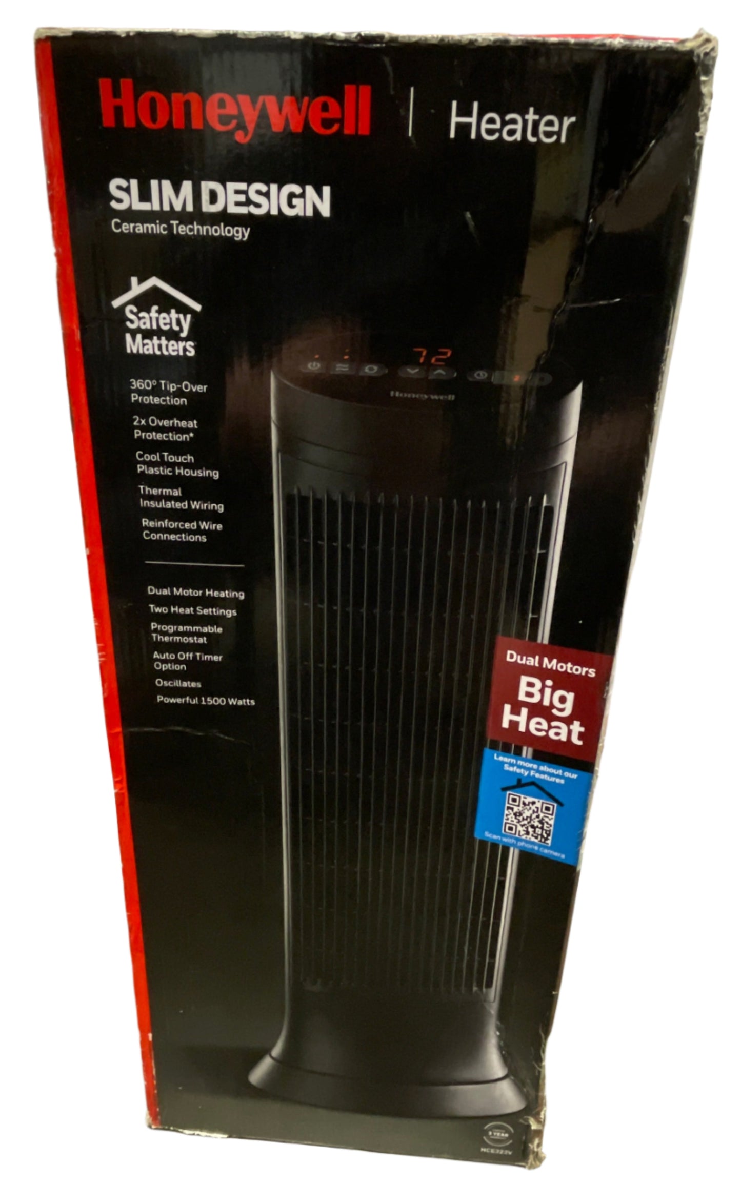 Digital Tower Heater, 750 - 1500 W, 10 1/8' X 8' X 23 1/4', Black