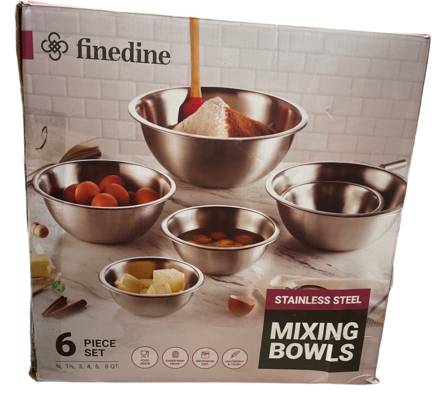 FineDine 6 Piece Stainless Steel Mixing Bowl Set