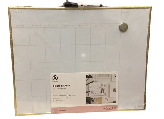 U Brands 16"x20" Dry Erase Calendar Board Gold