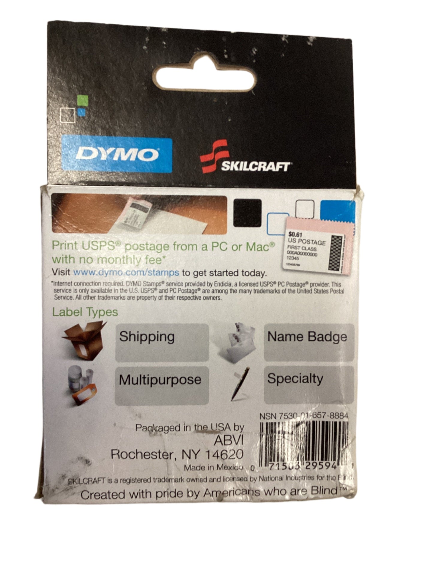 Dymo/SKILCRAFT LabelWriter Thermal Labels Shipping Label 2.12 X 4 Black on White