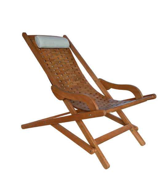 Outdoor Eucalyptus Wood Swing Lounger with Pillow